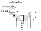 коническая зубчатая шестерня, передат. число: 1:4, m=2,5 z=16 chiaravalli