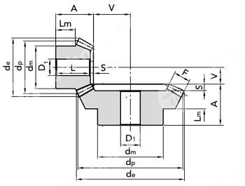 коническая зубчатая шестерня, передат. число: 1:4, m=2,5 z=16 chiaravalli