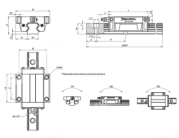 фланцевая каретка стандартной длины br-hgw30cc zah ballroll