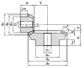 коническая зубчатая шестерня, передат. число: 1:2, m=5, z=32 chiaravalli