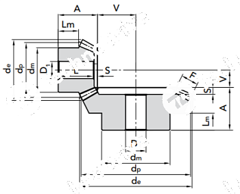 коническая зубчатая шестерня, передат. число: 1:2, m=2,5, z1=32 chiaravalli