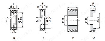 шкив клиновой с готовым диаметром spb 160/3 d=75 h8 chiaravalli