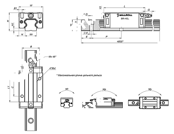 прямоугольная низкая каретка удлиненная br-hgl30ha zah ballroll