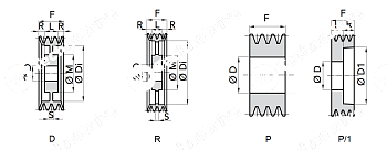 шкив клиновой с готовым диаметром spb 225/6 d=80 h8 chiaravalli
