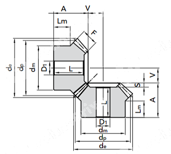 коническая зубчатая шестерня, передат. число: 1:1, m2, z=25 chiaravalli